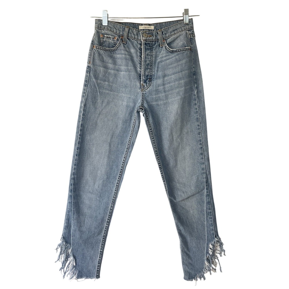 Comune Aberdeen Thrift Straight Fit Jeans Womens 27 Blue Button Fly Distressed